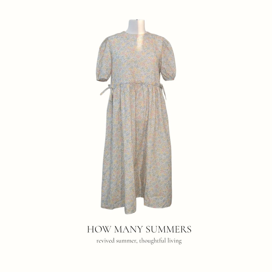 파스텔 잔꽃 롱 원피스 반팔 퍼프 허리리본 폴리 dress 상품이미지1