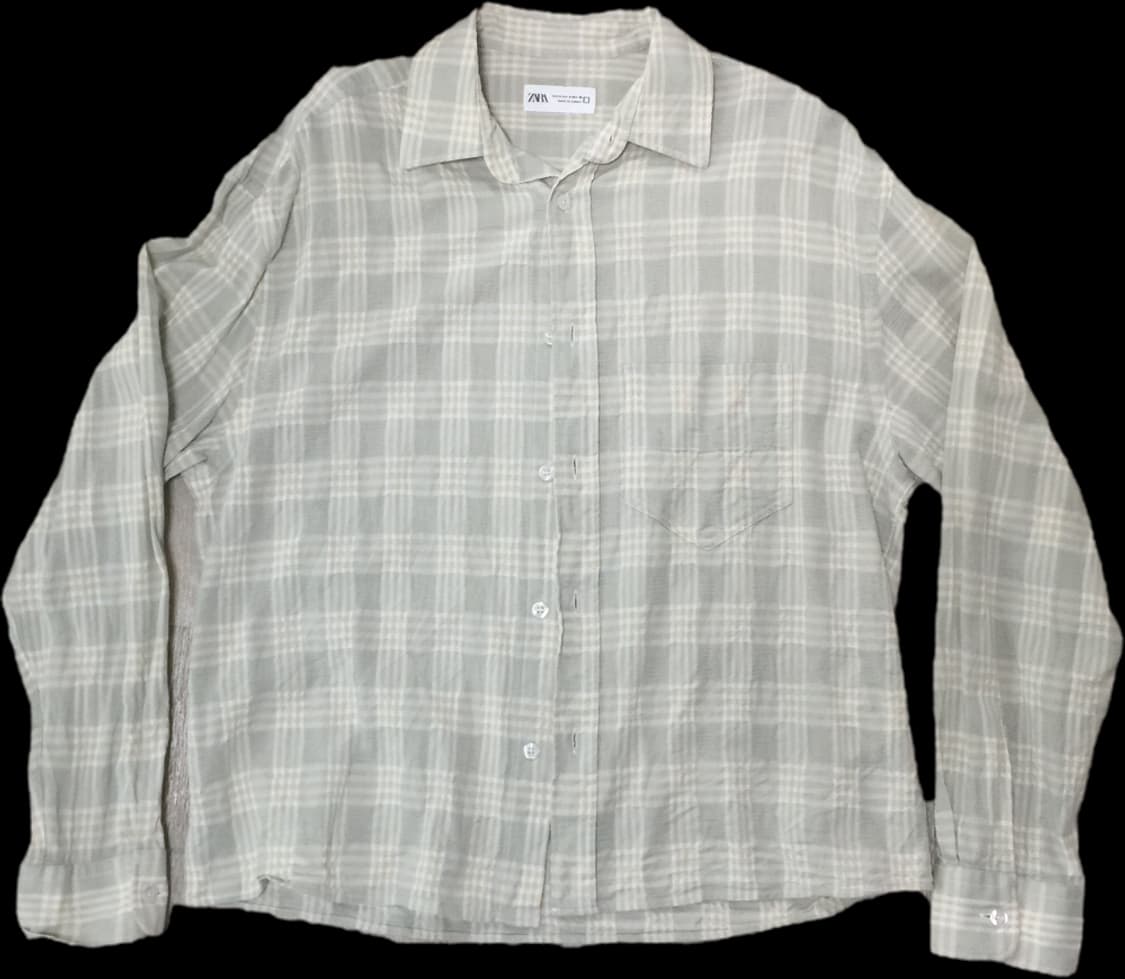 자라 체크스트럭처 셔츠 S 워터그린 상품이미지1