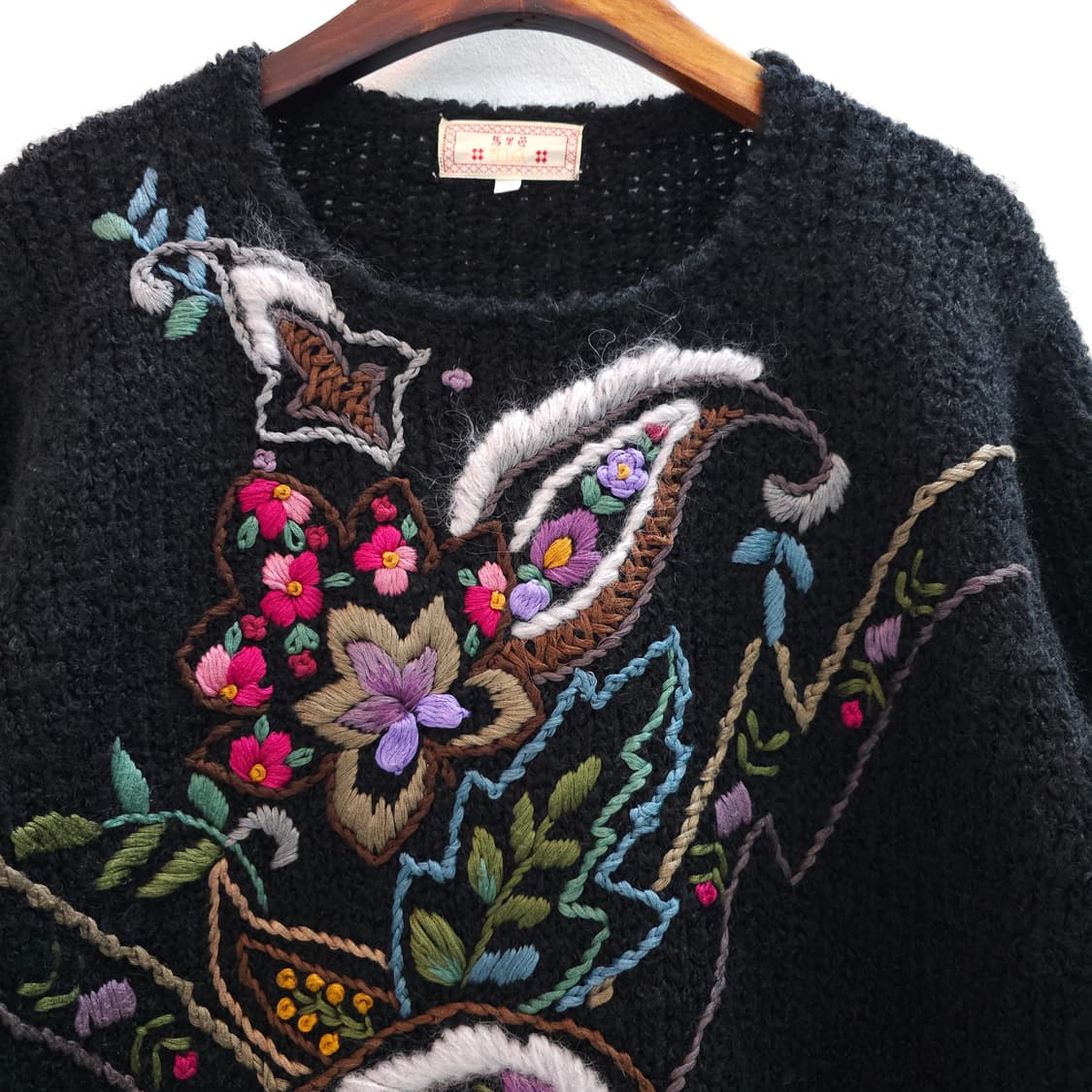 블랙 울혼방 플로럴 자수 니트 루즈핏  7부 겨울 니트 상품이미지2