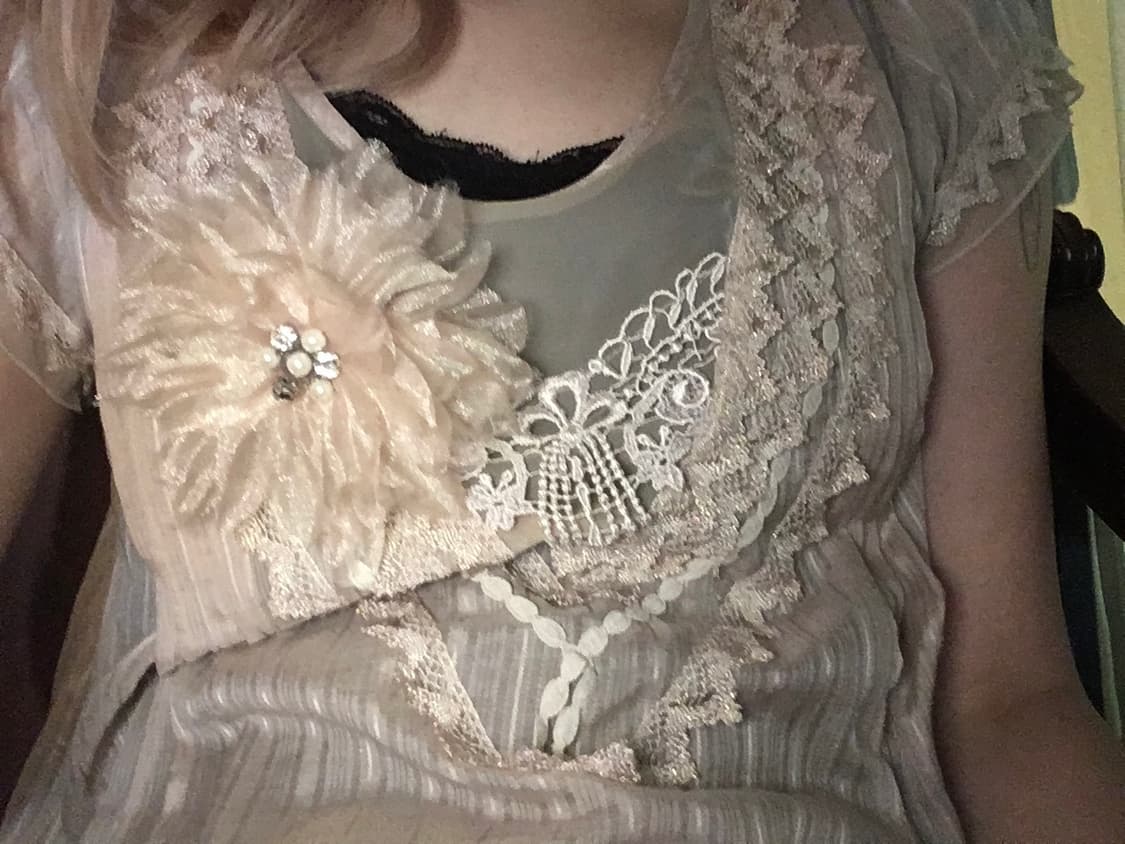 Set)Beige flower chiffon blouse + brooch 상품이미지6