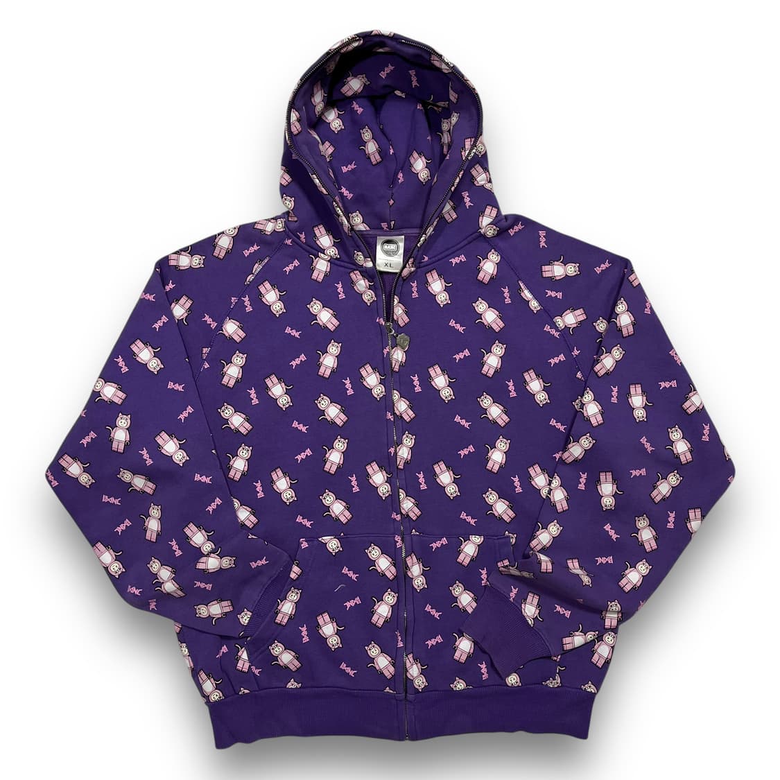 뱅크 퍼플 캣 레고 패턴 아트 빈티지 후디 집업 상품이미지1