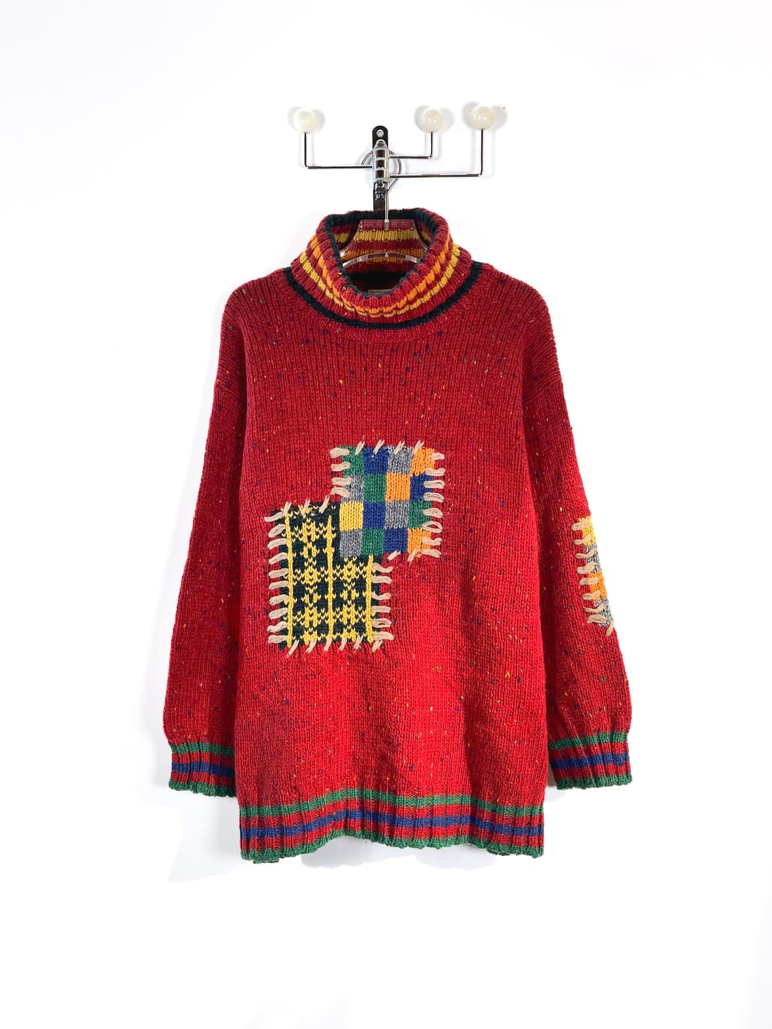90's 베네통 헤비울 패치워크 스웨터 상품이미지1