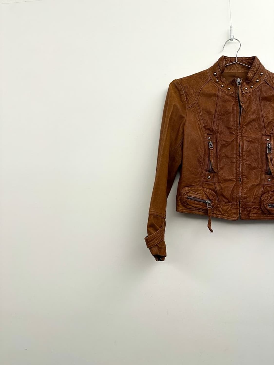 Stud short leather jacket / orange brown 상품이미지2