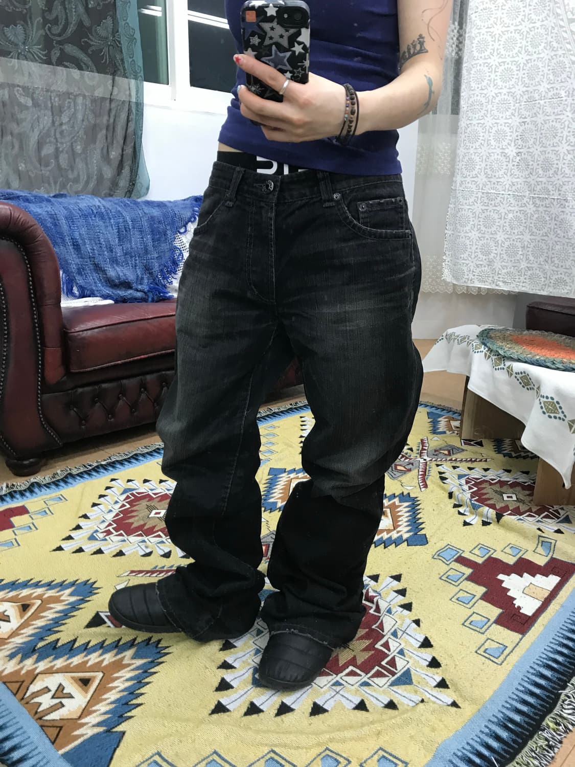 게스 빈티지 워싱 흑청바지 데님팬츠 상품이미지1