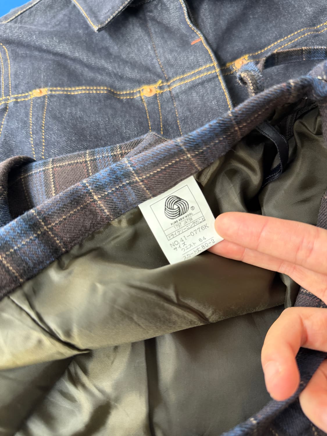 일본빈티지 브라운네이비 체크 울롱스커트 상품이미지9