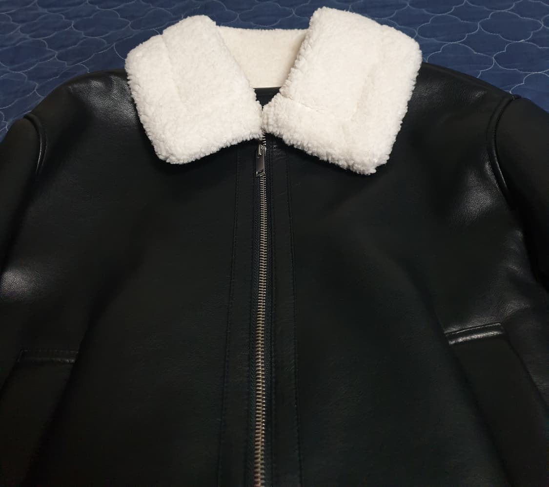 미쏘 레더가죽 크롭 무스탕 블랙 (S) 상품이미지2