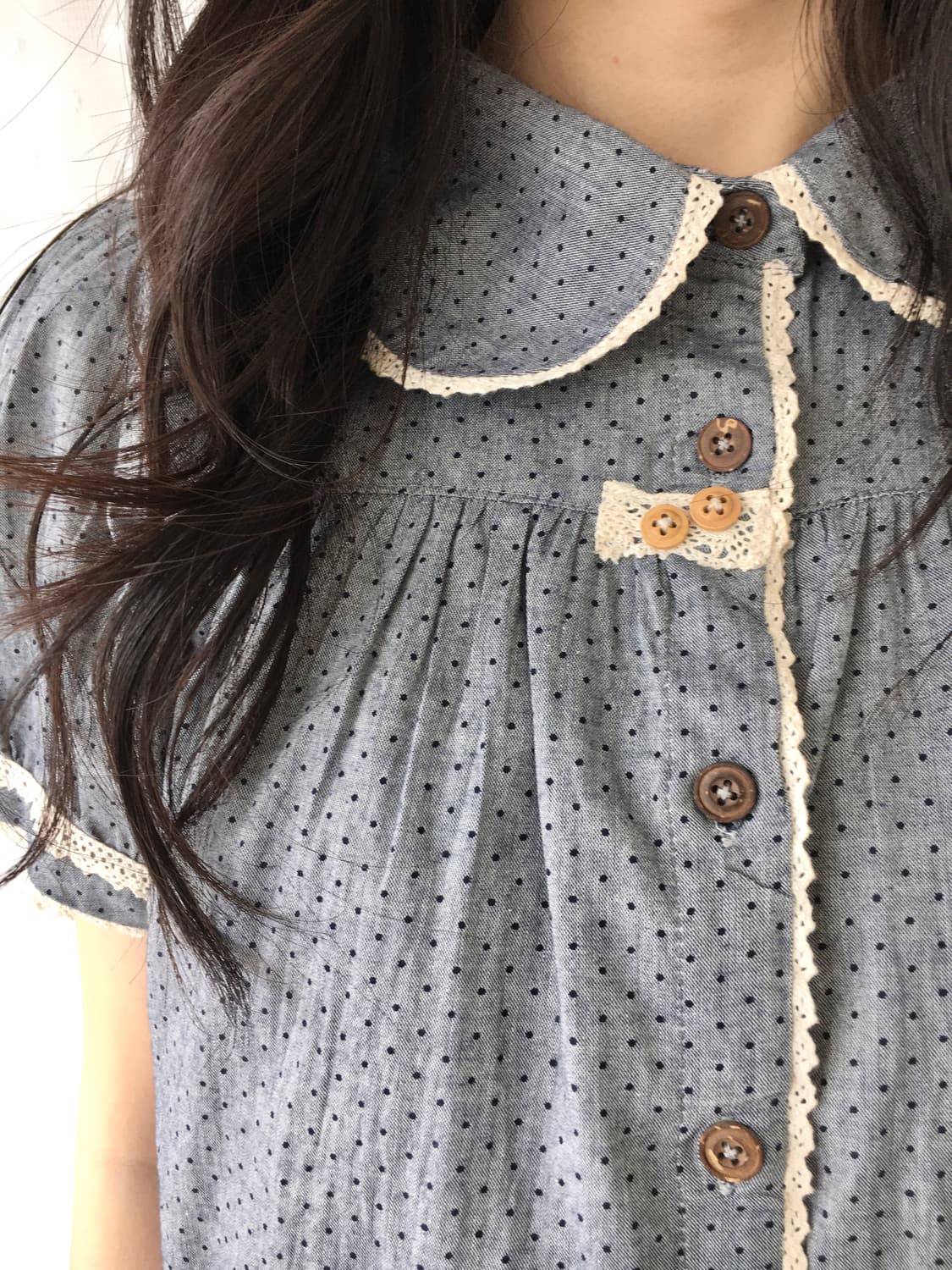 [Hand Made] 핸드메이드 도트 반팔 블라우스 모리걸 상품이미지2