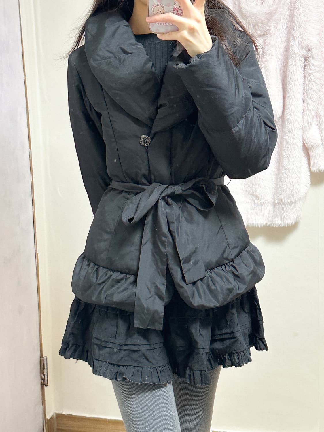 빈티지 블랙 리본 벨트 패딩 코트 히메갸루 오네갸루 로걀 라떼 공겜여주 상품이미지1