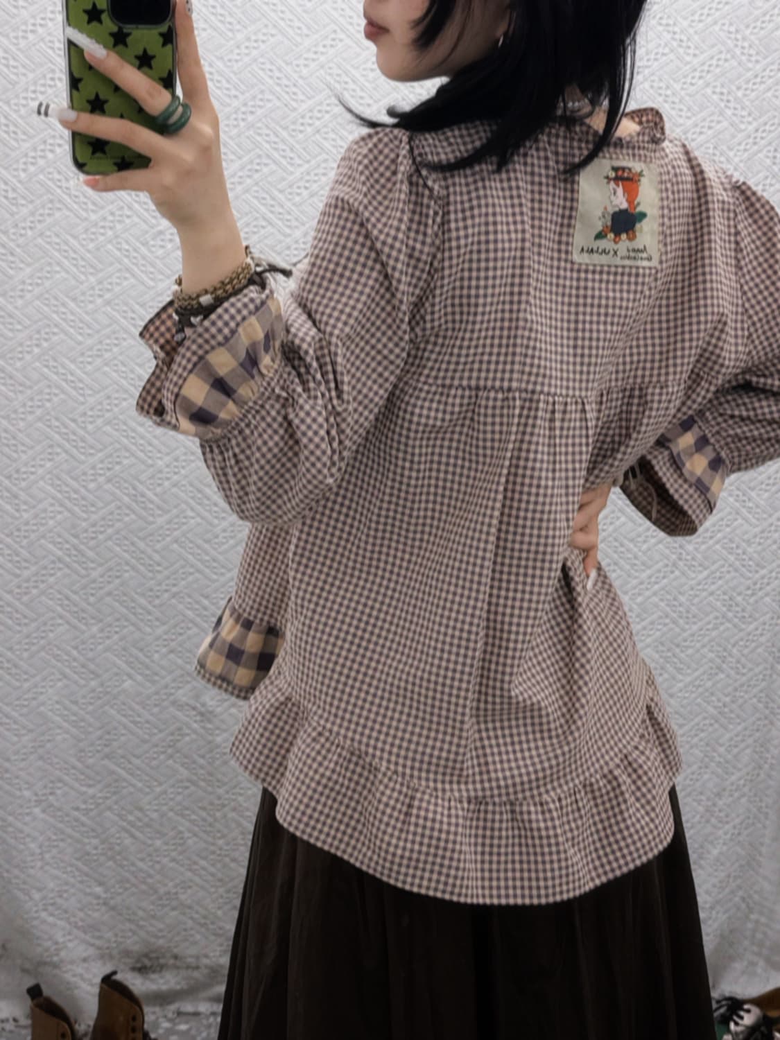 울랄라 빈티지 앤 러블리 퍼프 체크 코지 파자마 블라우스 K0114 상품이미지2