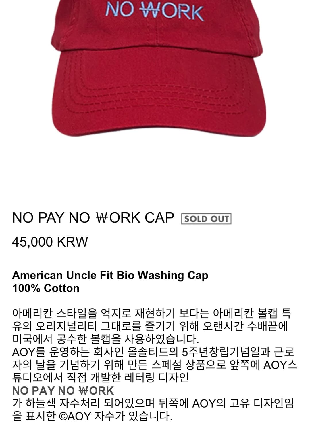 AOY no pay no work 모자 상품이미지3