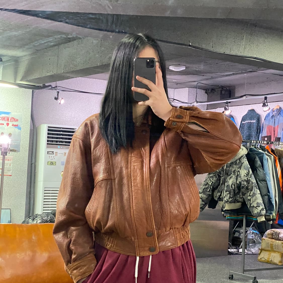 빈티지 브라운 램스킨 레더 봄버 자켓 B3638 상품이미지1