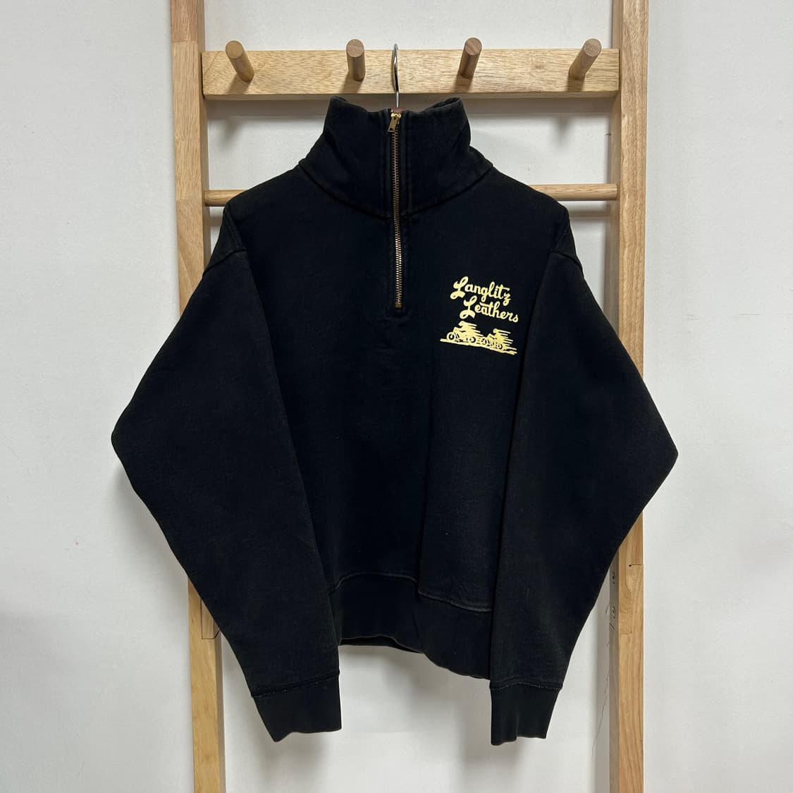 랑그리츠 레더스 빈티지 쿼터집업 스웻셔츠 맨투맨 블랙 상품이미지2