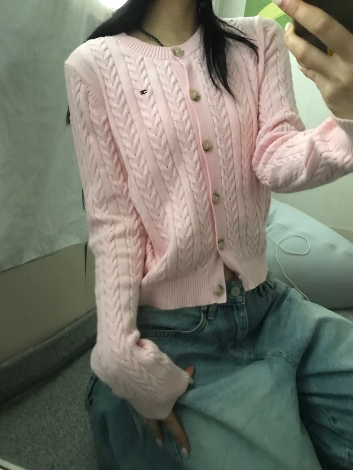 타미힐피거 연핑크 케이블 가디건 상품이미지2