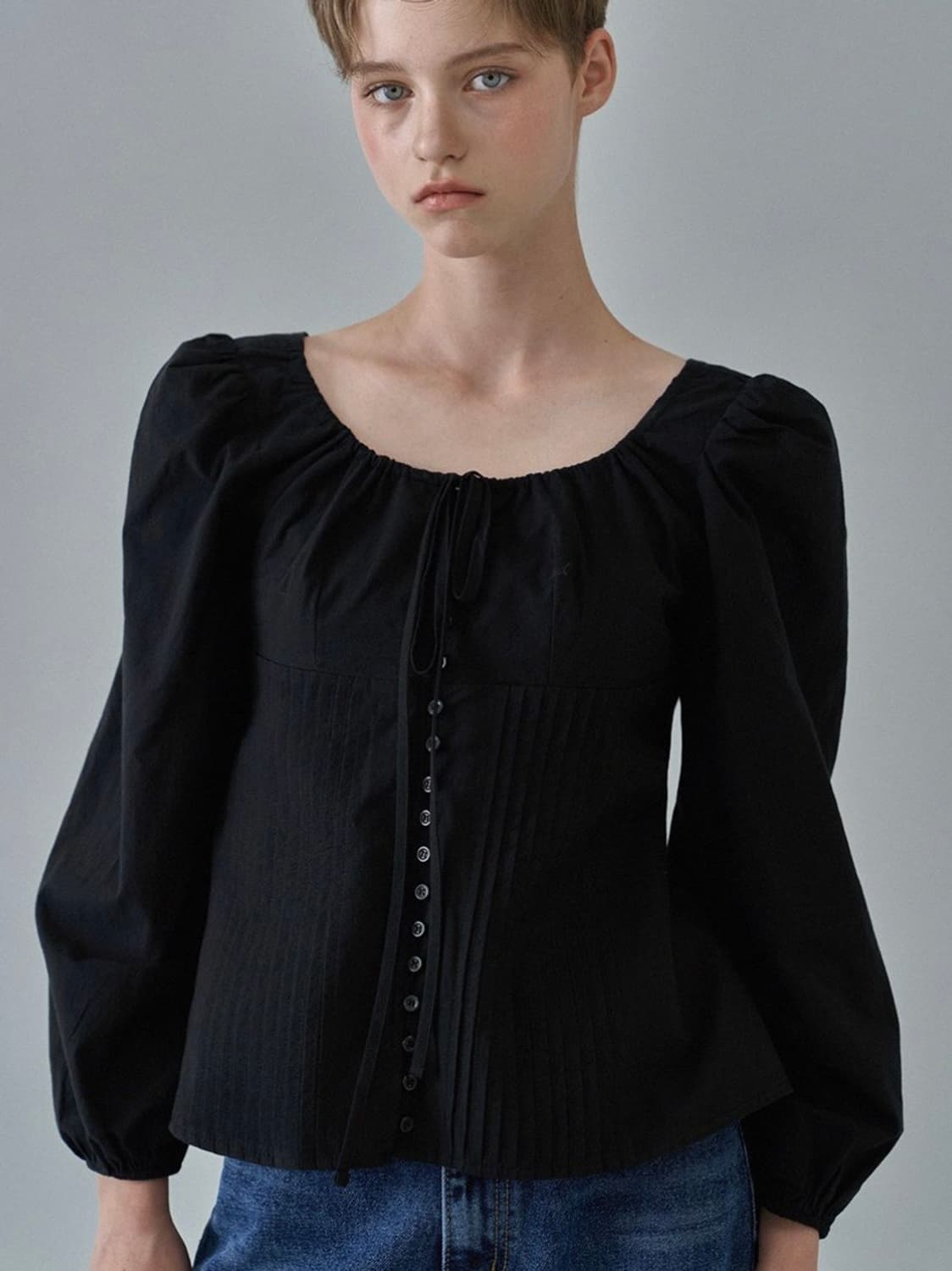 위드아웃썸머 몬타나 롱 블라우스 블랙 상품이미지2