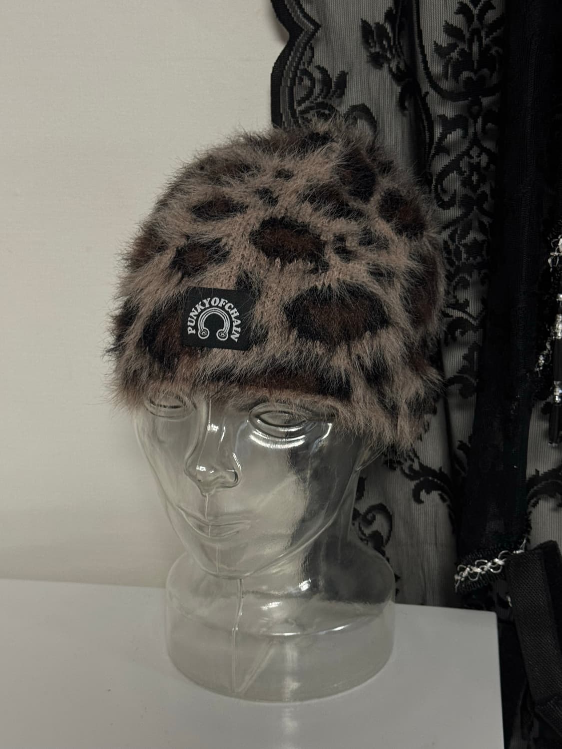 호피 레오파드 앙고라 펑옵체 로고 비니 상품이미지5