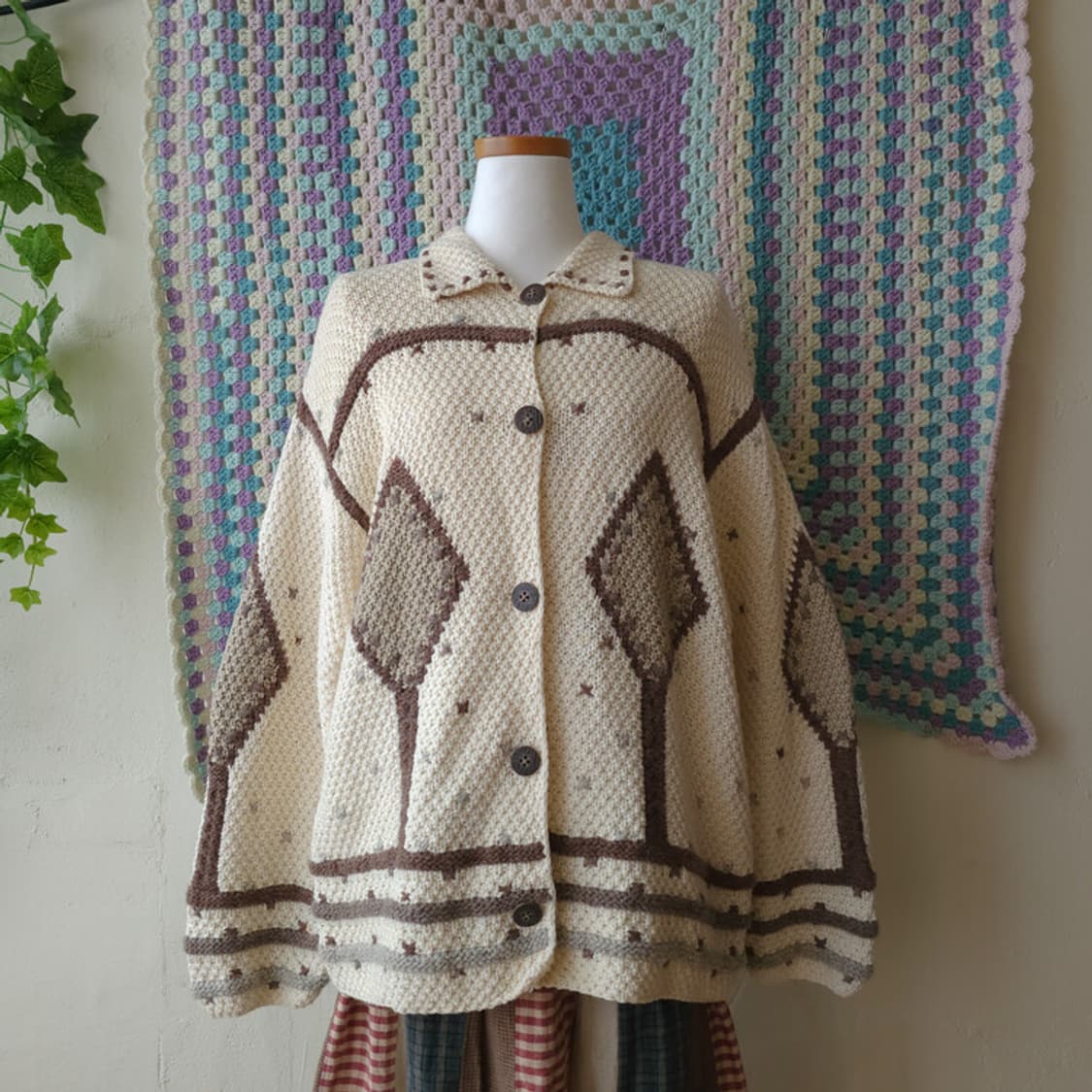 빈티지 아가일 니트 가디건 상품이미지8