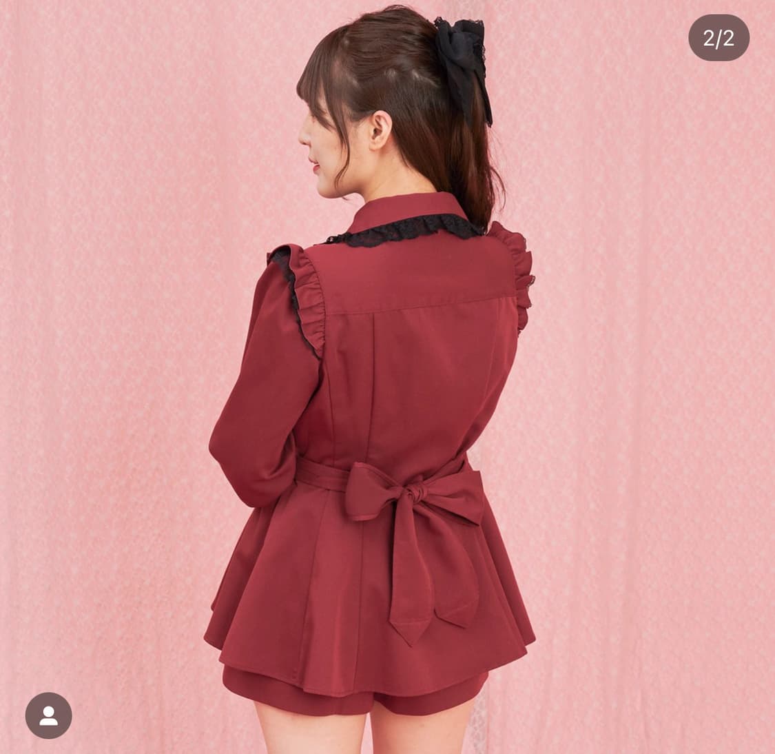 시크릿허니 와인 버건디 셋업 리본 블라우스 스커트팬츠 세트 상품이미지2