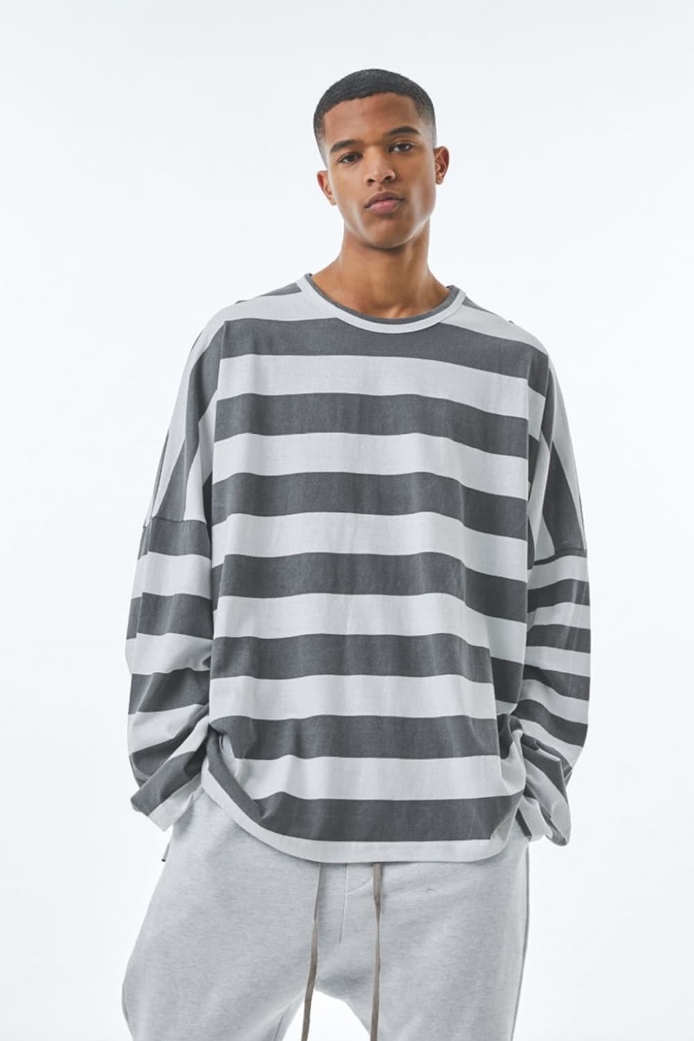 어텐션로우/ 오버핏 스트라이프 롱 슬리브 핑크/ 2 상품이미지6