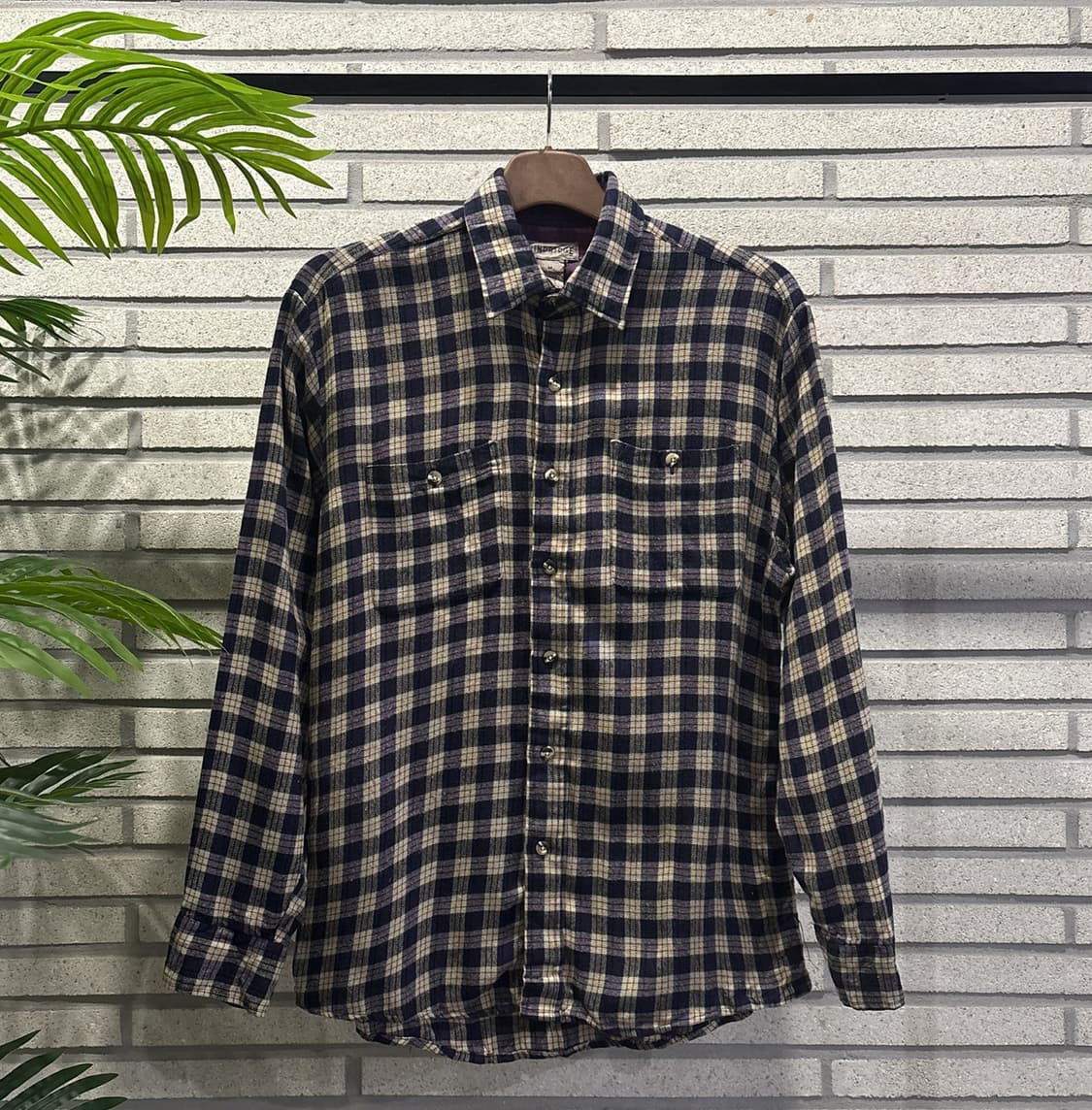 USA VITAGE 소프트 타탄체크 울 플란넬 셔츠 투포켓 디테일 퍼플 상품이미지2