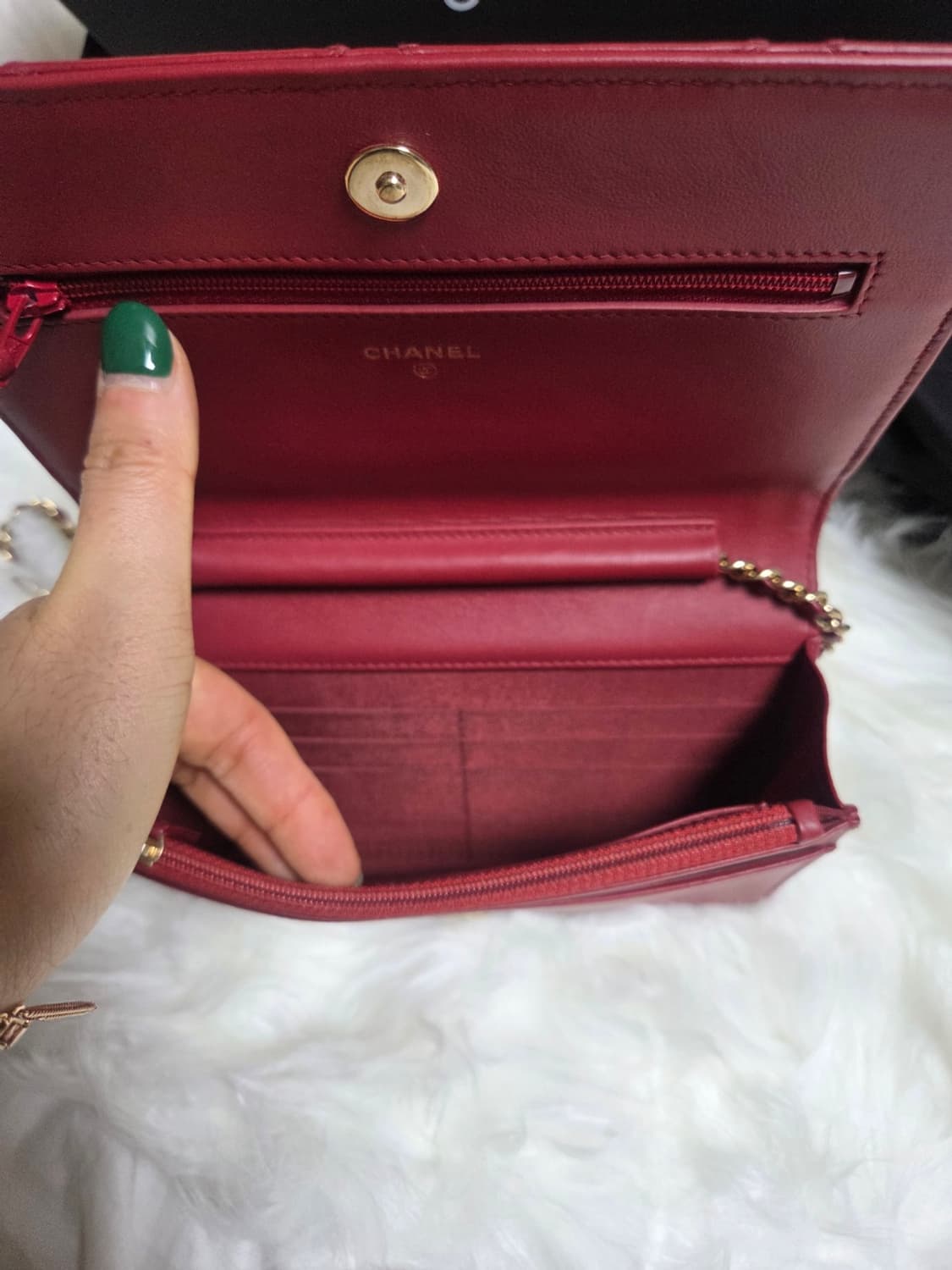 샤넬 체인 숄더백 버건디 태슬 (풀박) woc 상품이미지6
