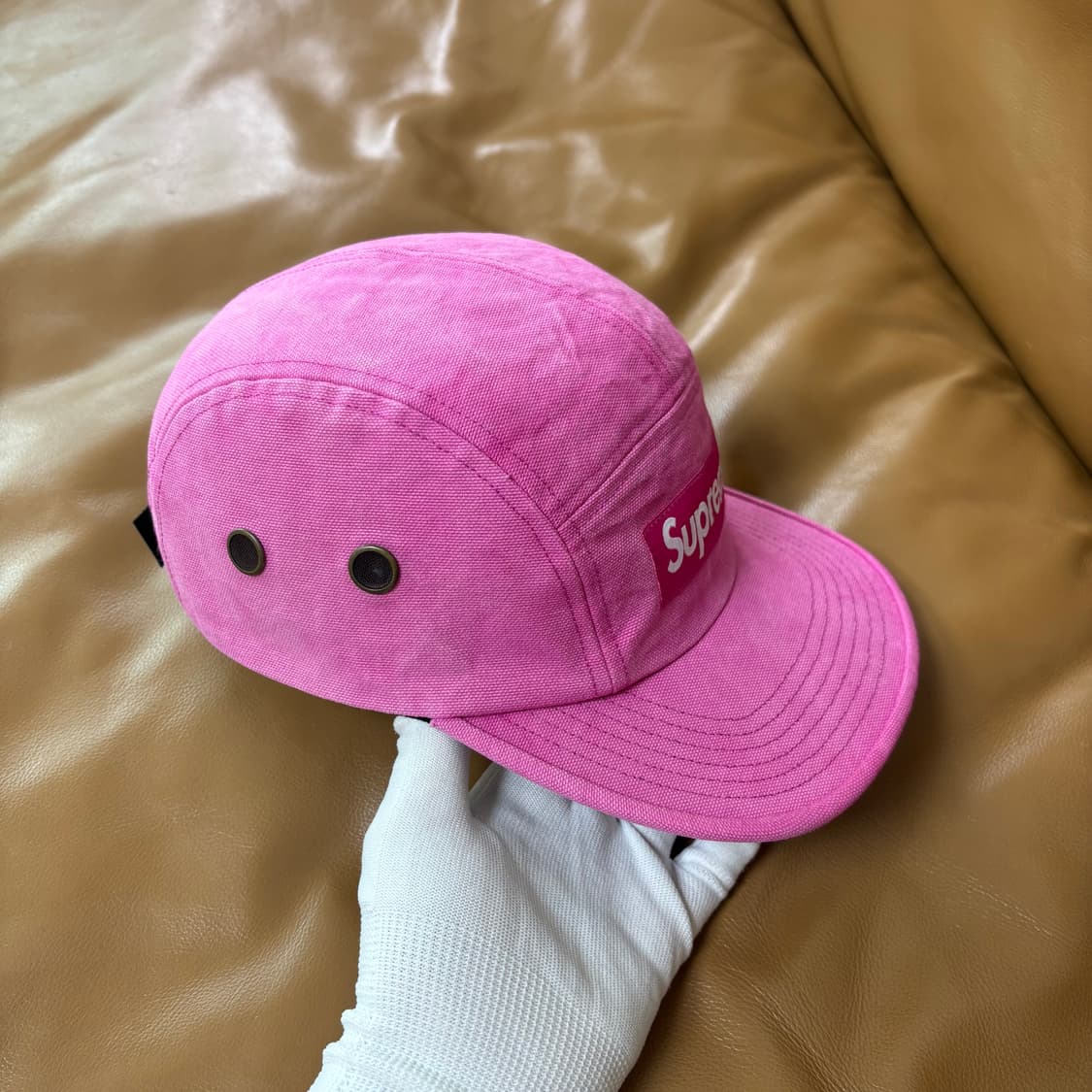 슈프림 캠프캡 모자 박스로고 스톤 워시드 마젠타 핑크 상품이미지3