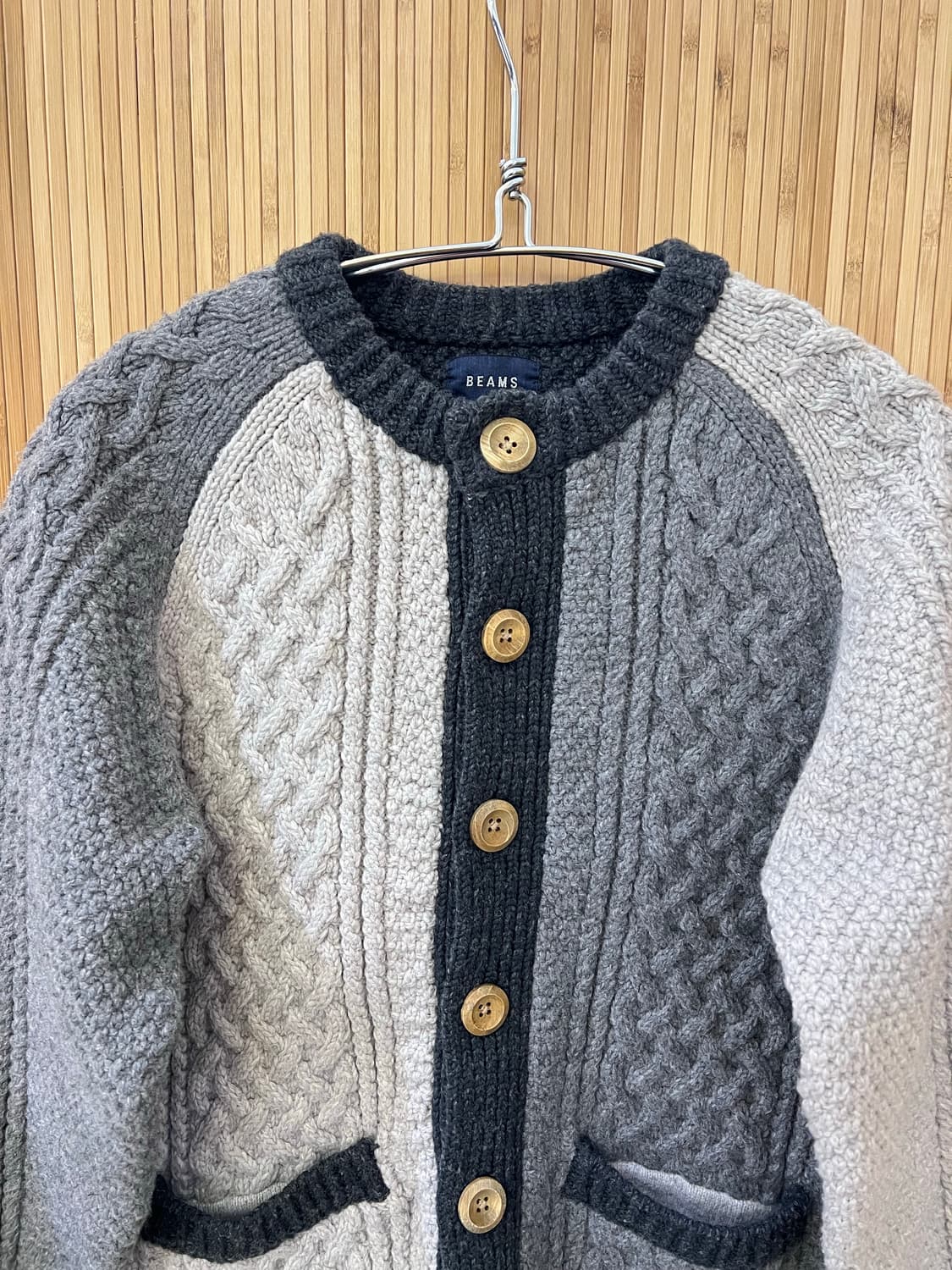 BEAMS 빔즈 M사이즈 아란 니트 가디건 그레이 상품이미지3