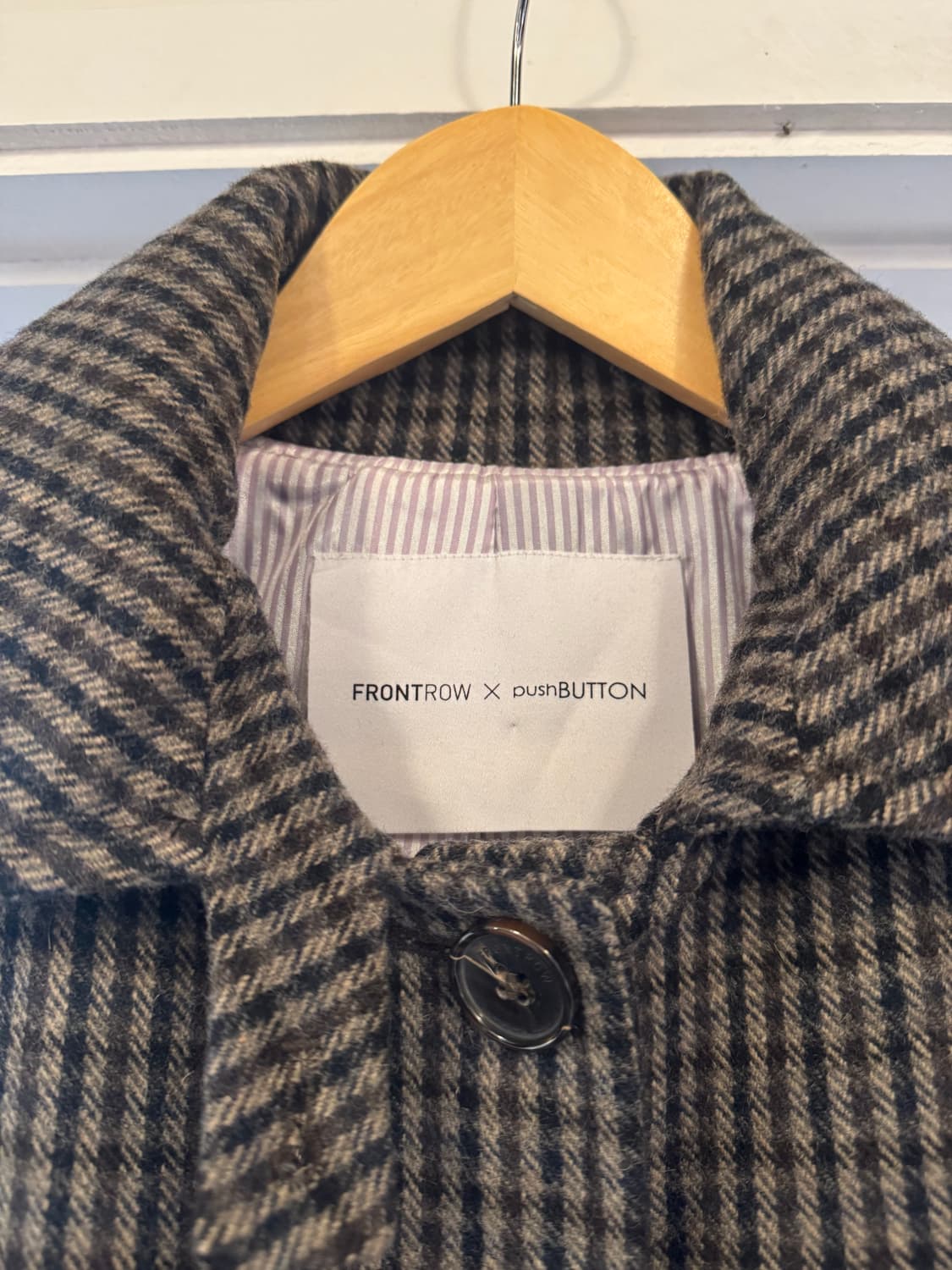 프론트로우 푸시버튼 콜라보 체크 후디 포인트 싱글버튼 롱코트 S 상품이미지8