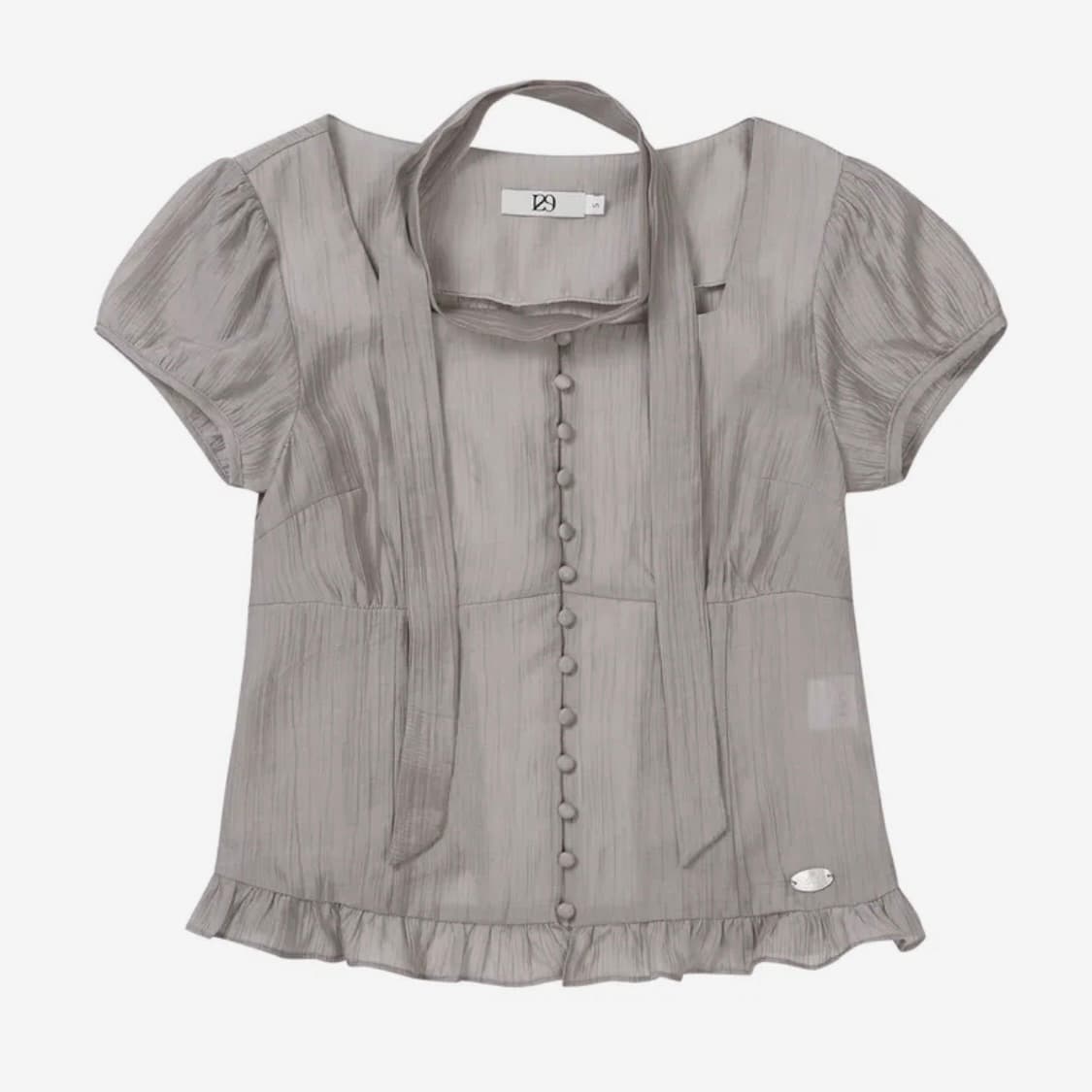 일리고 리본 타이 스퀘어넥 블라우스 그레이 상품이미지1