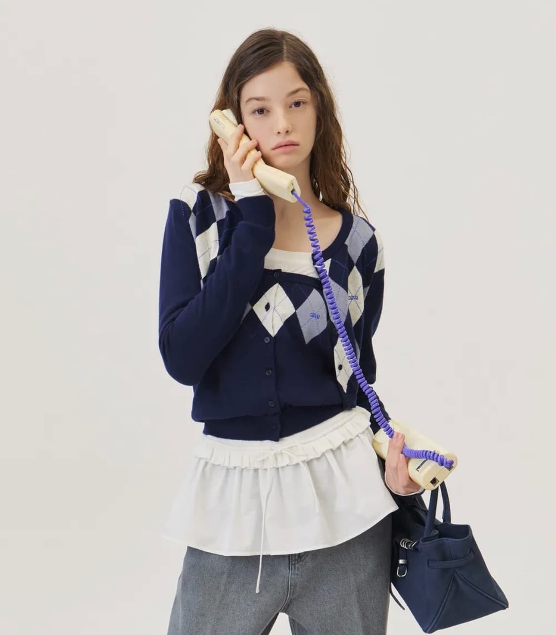 그로브 아가일 튜브탑+가디건 세트 상품이미지1