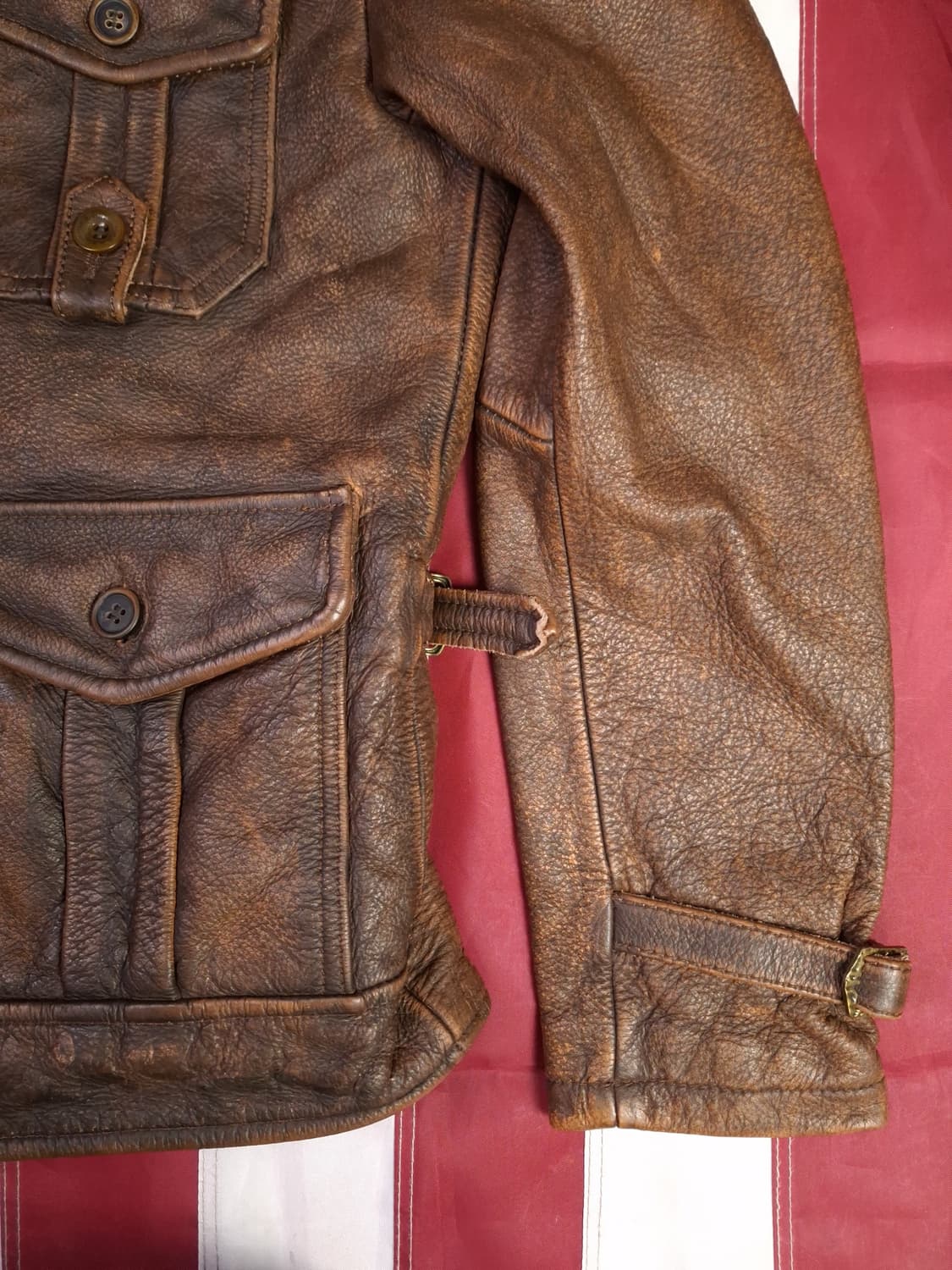 새제품 빈티지 리얼레더 라이더자켓 상품이미지8