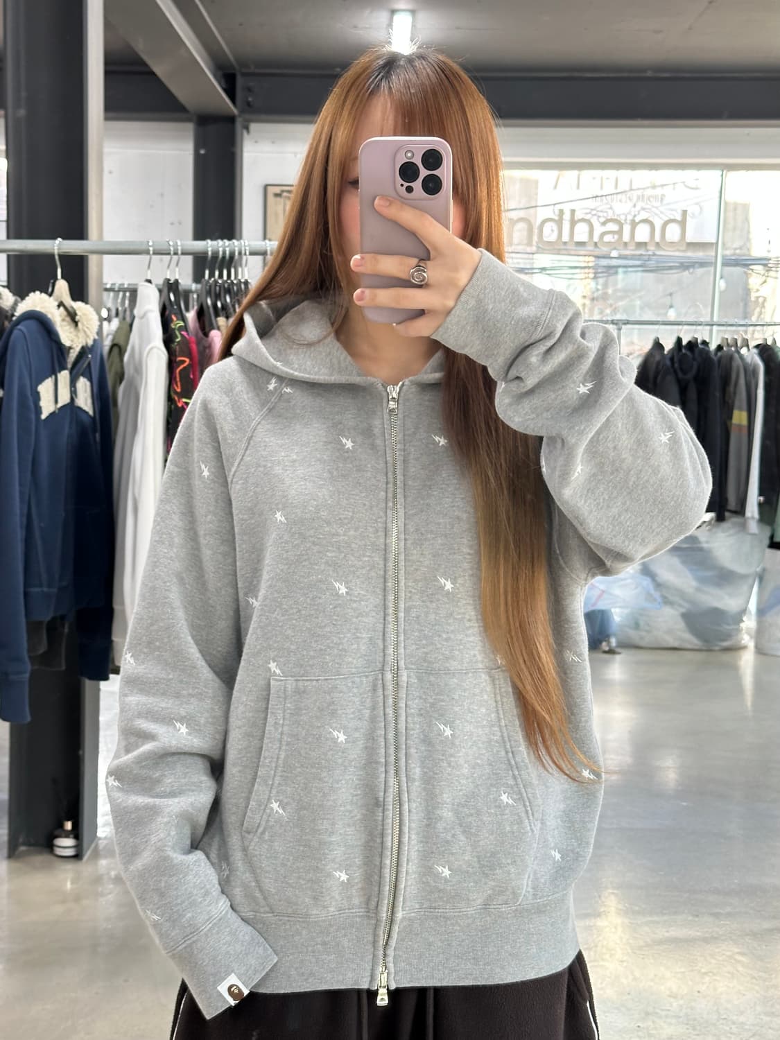 베이프 OG 스타 자수 후드집업 그레이 상품이미지5