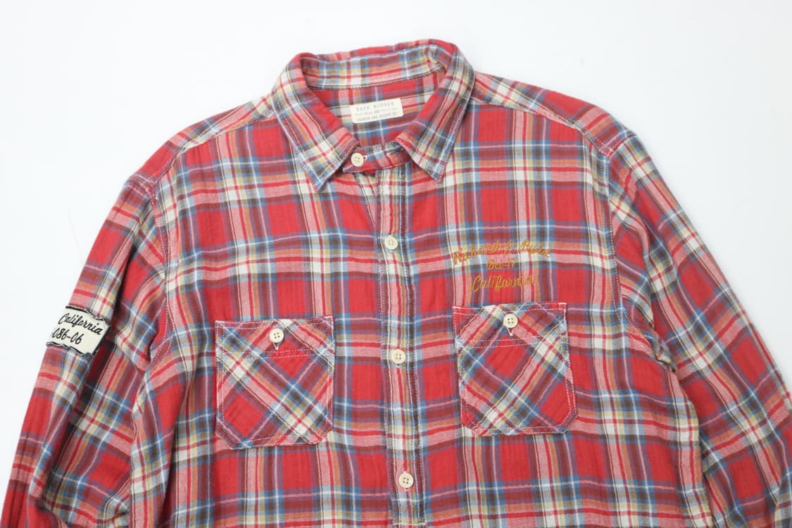 BACK NUMBER 백넘버 빈티지 캘리포니아 레터링 체크 워크 셔츠 상품이미지3