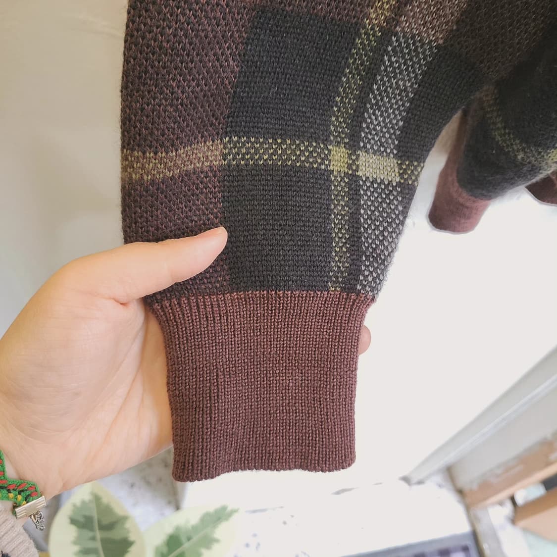 Cross keys 브라운 체크 울100 니트 상품이미지5