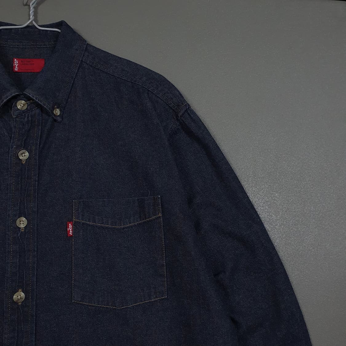 L (100) 리바이스 레드탭 포켓 버튼다운 생지 진청 데님 셔츠 남방 상품이미지2