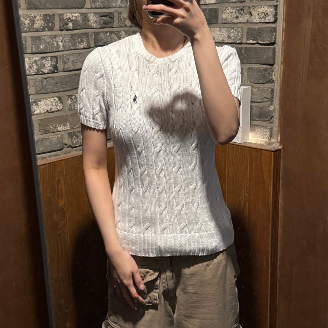 M) 폴로 랄프로렌 피마코튼 케이블 반팔 니트 화이트 상품이미지7