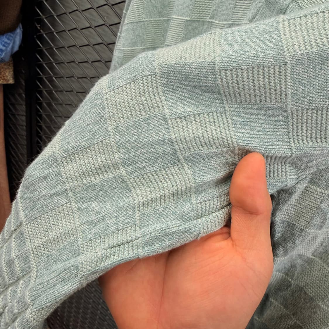 JPN VINTAGE V넥 가디건 엠보싱 라인 리버스 블록 패턴 디테일 상품이미지8