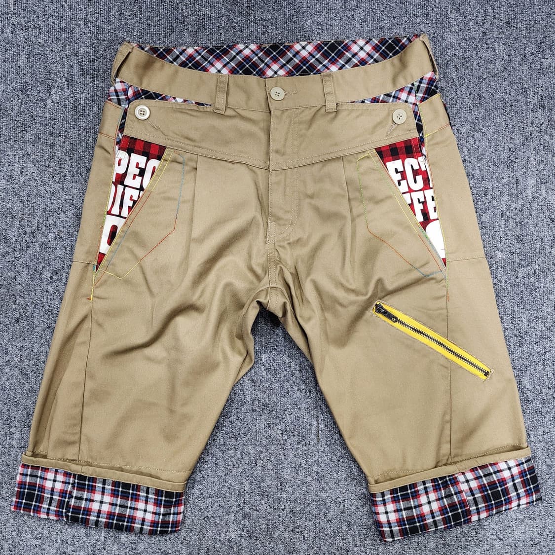 빈티지 재팬 체크 패턴 레이어드 치노 하프 팬츠 반바지 상품이미지1