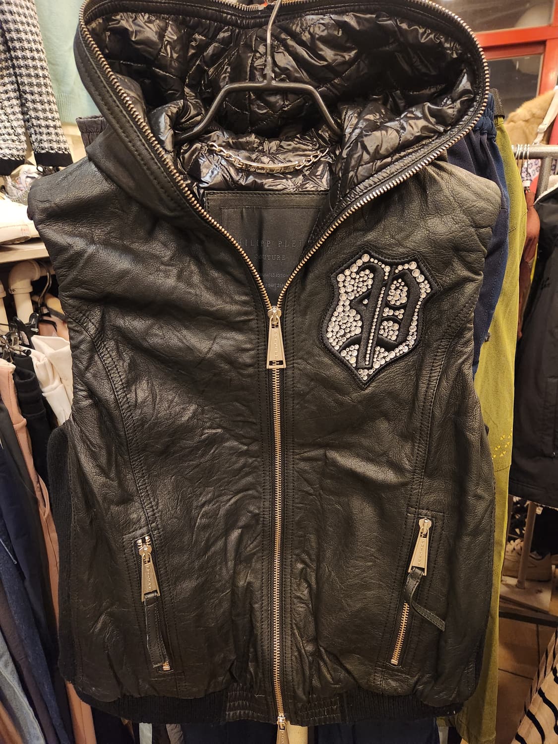 필립플레인 블랙 가죽 후드 조끼 상품이미지1