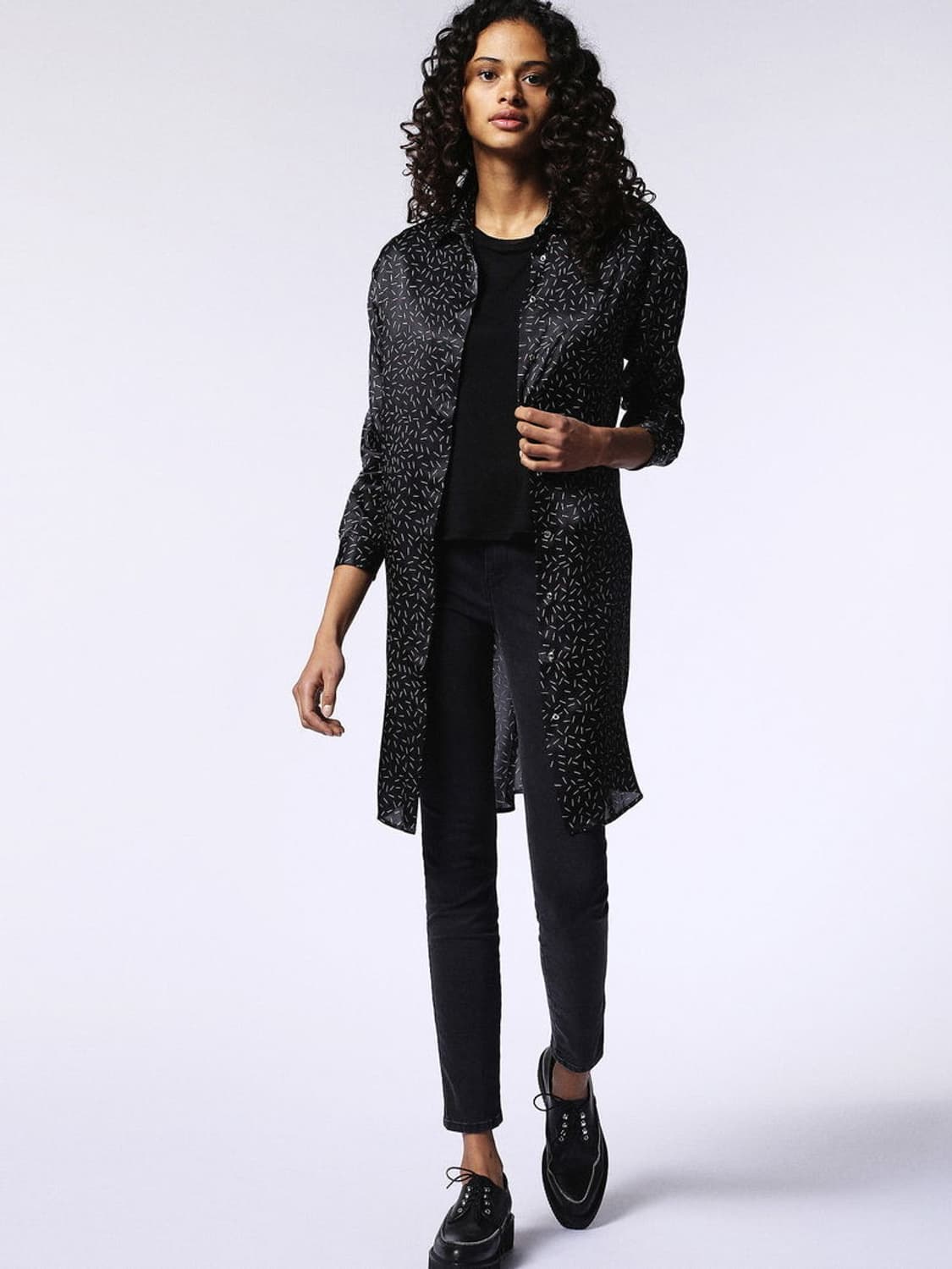 디젤 블랙 패턴 실크 셔츠 원피스 상품이미지4