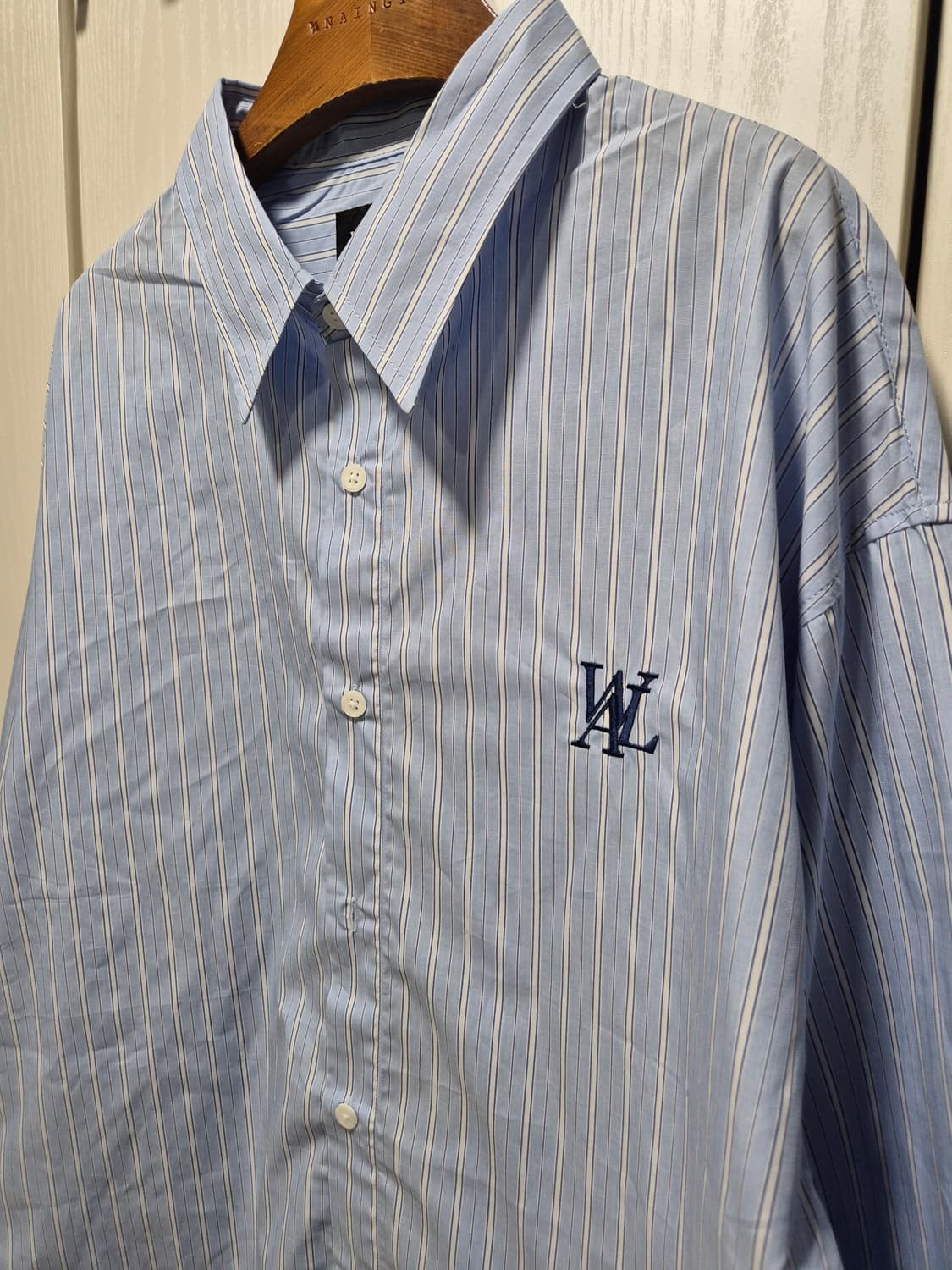 (세일)(새상품)우알롱 스트라이프 셔츠 블루 상품이미지6