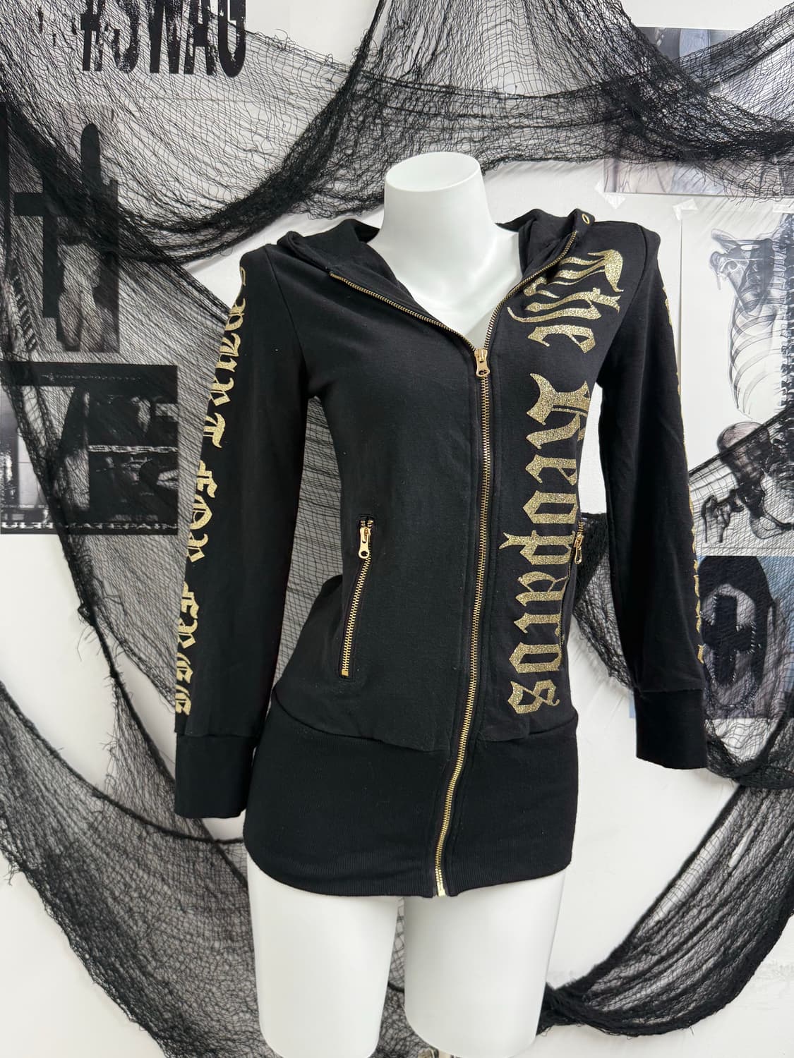 00s punk wing printing long hood zip up  상품이미지5
