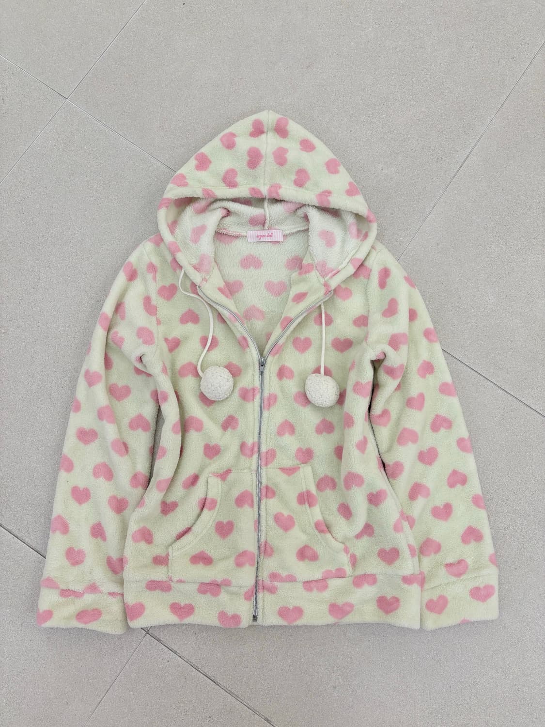 핑크 하트 도트 후리스 후드집업 상품이미지1