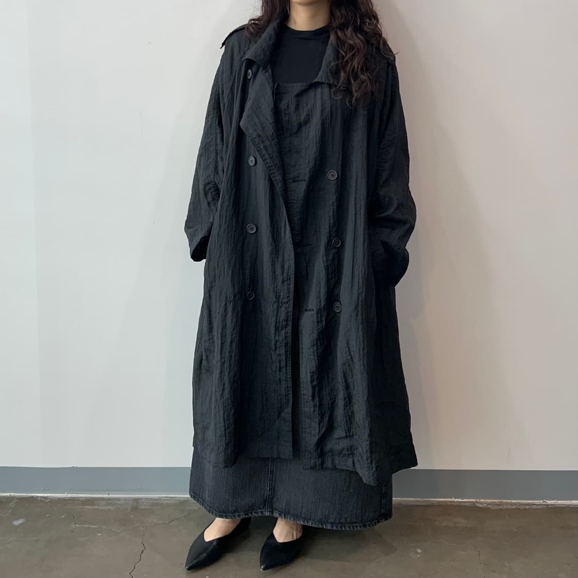 블랙 나일론 더블 오버 코트 상품이미지8