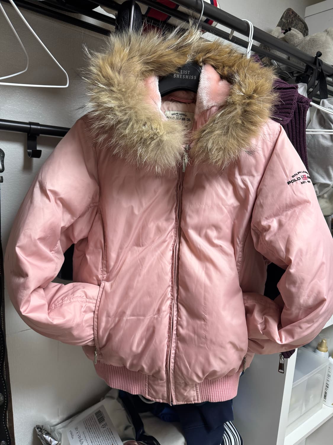 폴로 진스 울프죠 핑크우유 패딩 S 상품이미지1