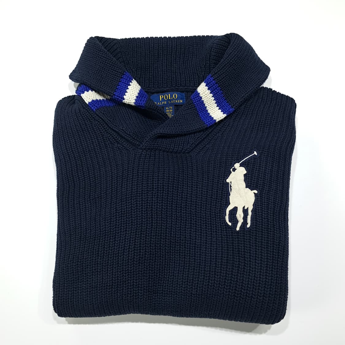 CL061 폴로 코튼 빅포니 숄카라 네이비 헤비니트 스웨터 상품이미지7