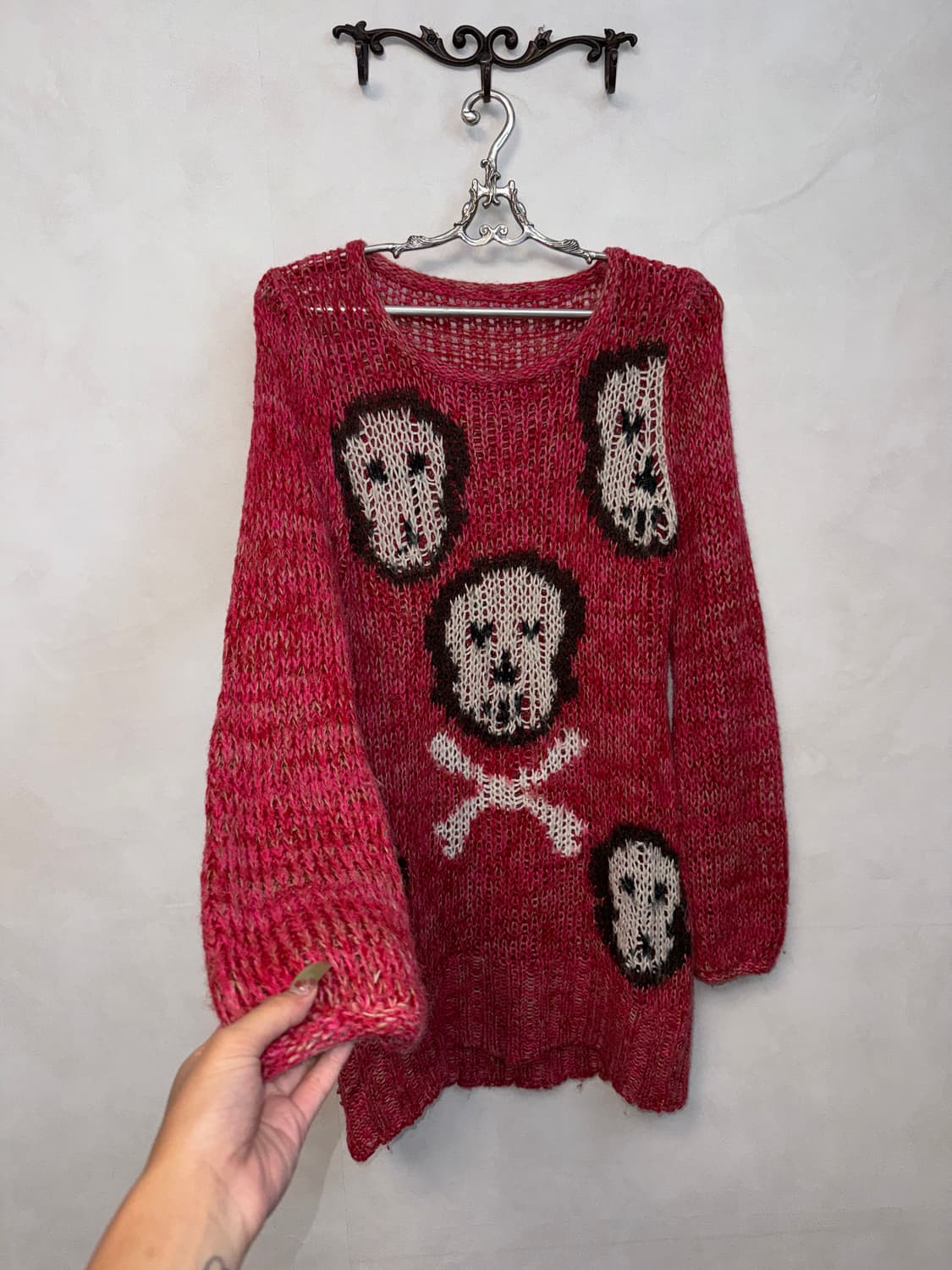 Cherry pink bokashi skull knit ops 상품이미지2
