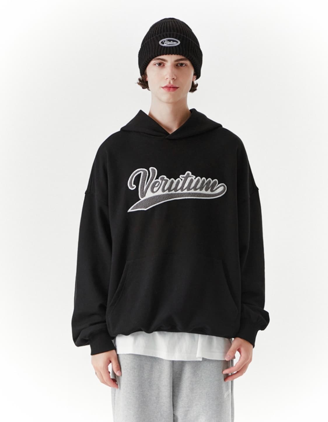 베루툼 웨이브 로고 사이드 패널 스웻 후드티 블랙 L 상품이미지4