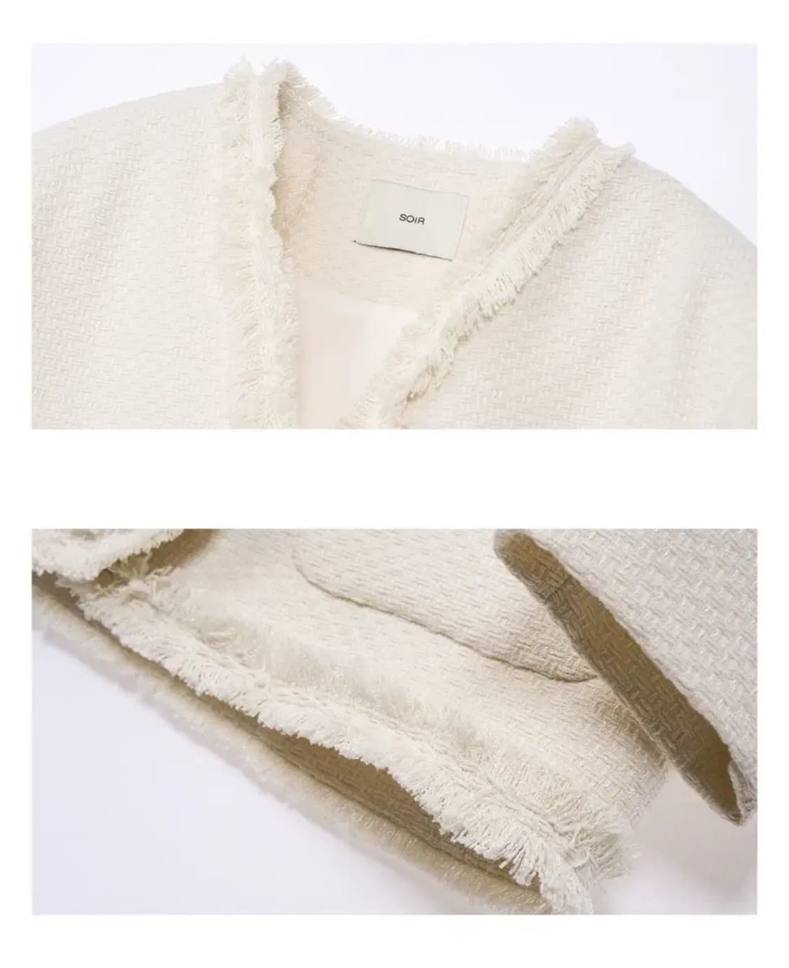 쏘이르 브이넥 트위드 자켓 - IVORY, BLACK 상품이미지4