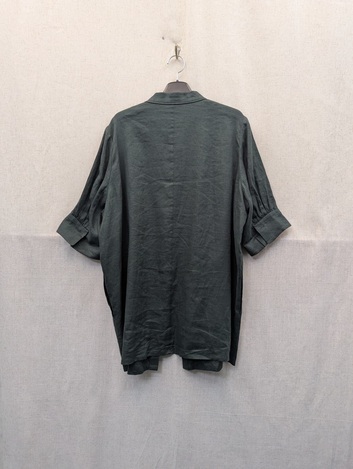 Prendang 차이나넥 린넨 반팔 셔츠 그린 상품이미지2