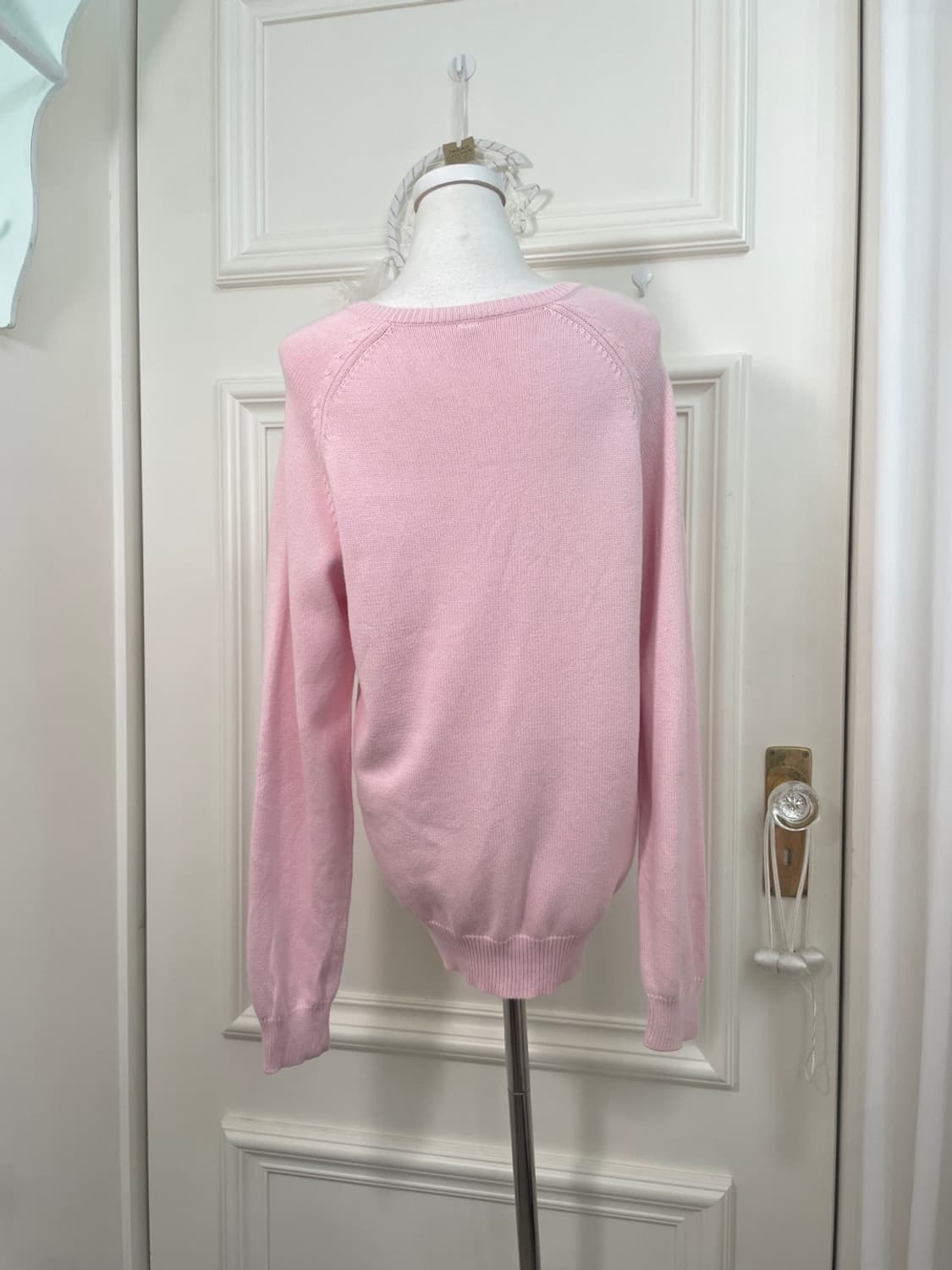 pink v-neck cotton basic sweater 상품이미지3